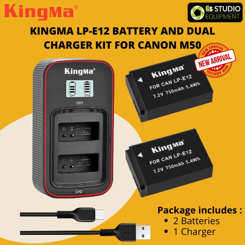 KingMa LP-E12 Battery And Dual Charger Kit For Canon M50 M50 MKII M100 M200 M200 MKII 100D Compatible