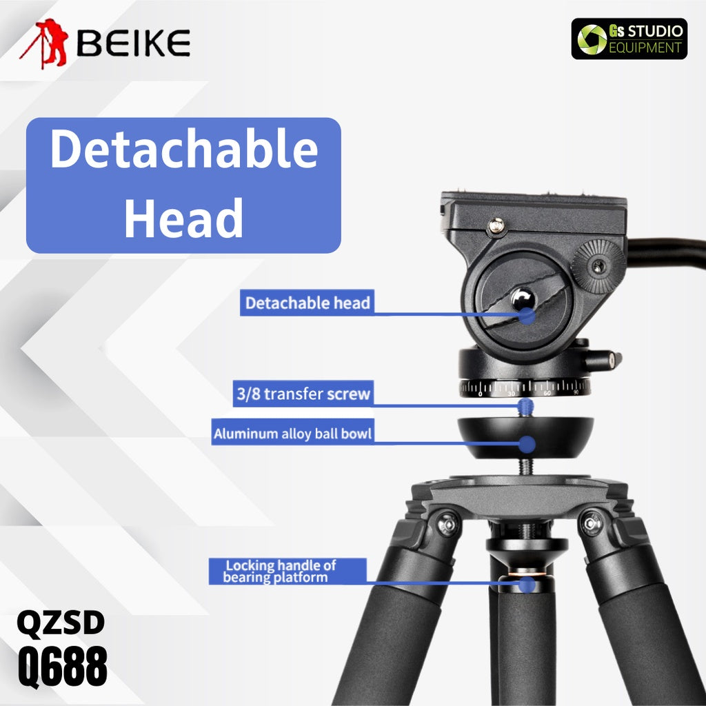 BEIKE QZSD Q688 Professional Video Tripod With Video Fluid Head
