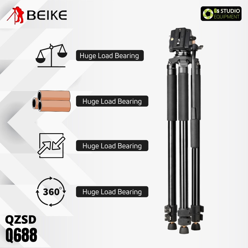 BEIKE QZSD Q688 Professional Video Tripod With Video Fluid Head