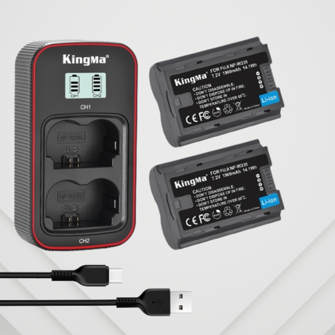 KingMa NP-W235 2-Pack Battery and LCD Dual Charger Kit for Fujifilm X-T4