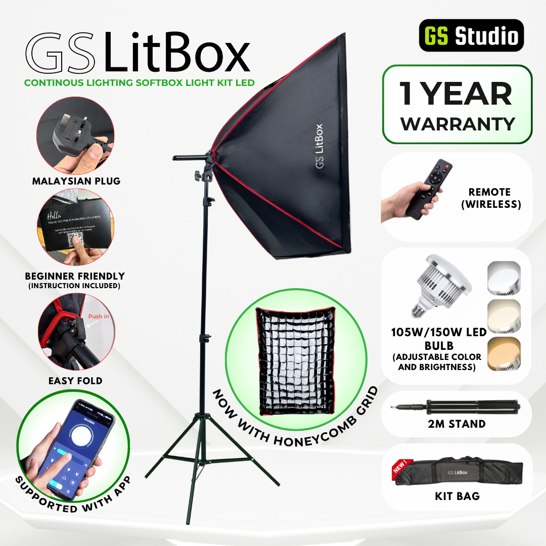GS LitBox Continous Lighting Softbox Light Kit LED Video Photo Light Adjustable Color Temp & Brightness Wireless Remote APP Control