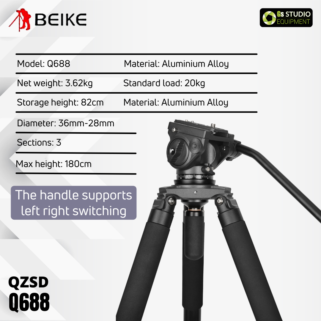 BEIKE QZSD Q688 Professional Video Tripod With Video Fluid Head