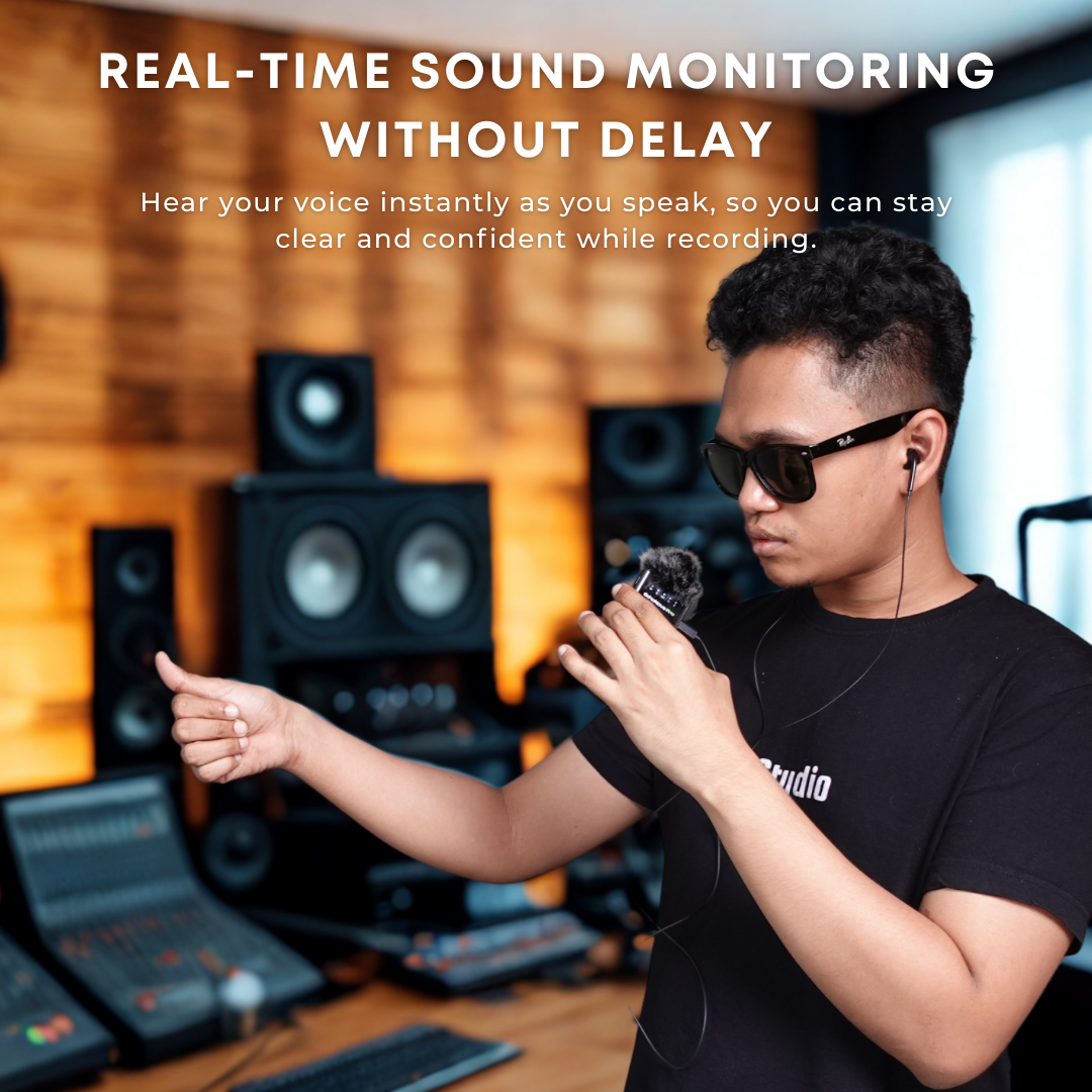 GS EchoNova Pro Wireless Lavalier Microphone Noise-Canceling 24-Hour Battery Life Ideal Mic for DSLR Cameras iPhone Android Live Streaming