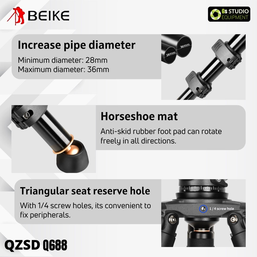 BEIKE QZSD Q688 Professional Video Tripod With Video Fluid Head
