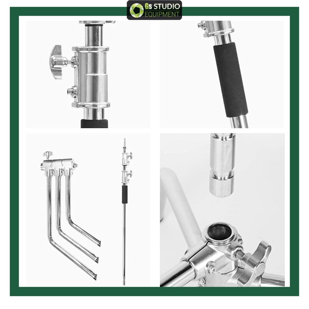 Our new durable pipe diameter is made of 30cm thickness. Design by the integral docking and you can adajust the length of crossbar straightly in one min without using other tools and the pole can holp up the backdrop sturdy.