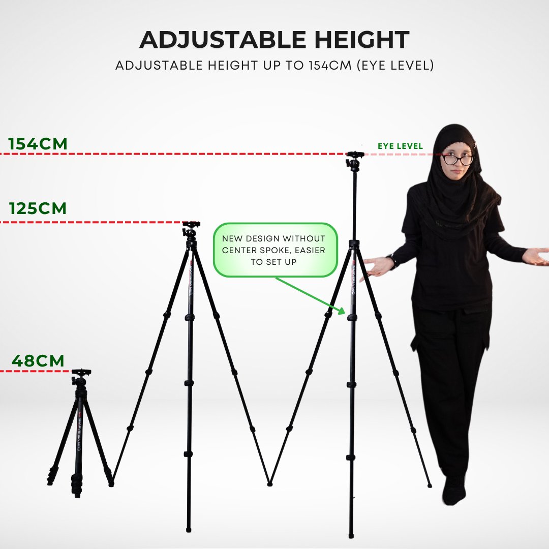 GS SnapVersa Neo 2 in 1 Ergonomic Tripod for Camera & Phone – Eye-Level 154cm Height with Dual Hot Shoe Mount