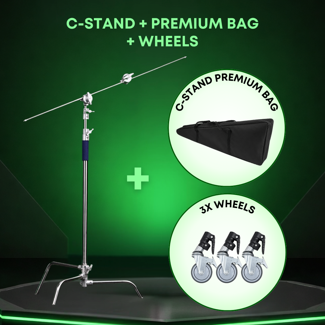 GS PREMIUM SERIES PROFESSIONAL STAINLESS STEEL HEAVY DUTY C-STAND 330CM WITH ARM AND 2 GRIPS FOR PHOTOGRAPHY VIDEOG