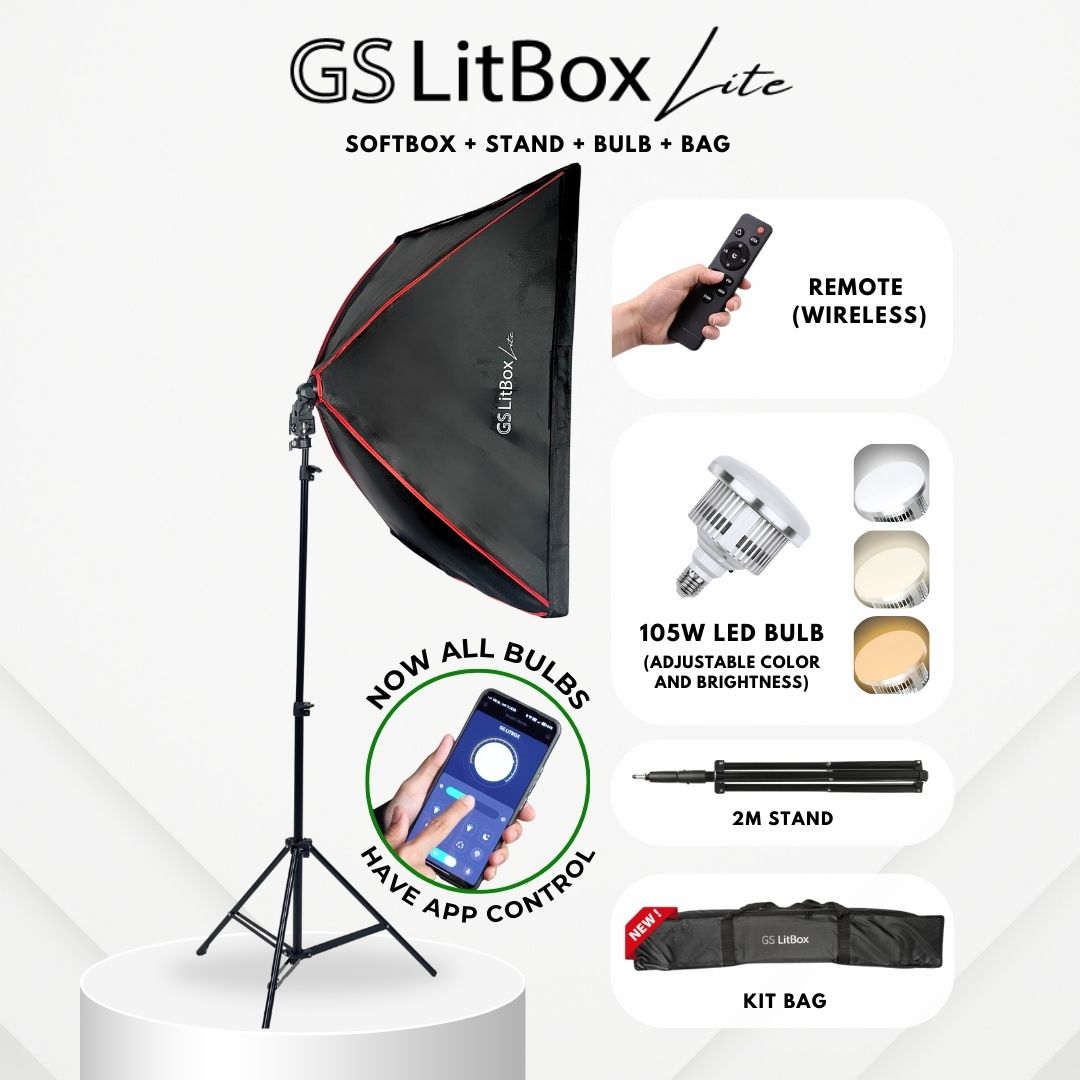 GS LitBox Lite Continous Lighting Softbox Light Kit LED Video Photo Light Adjustable Color Temp & Brightness Wireless Remote
