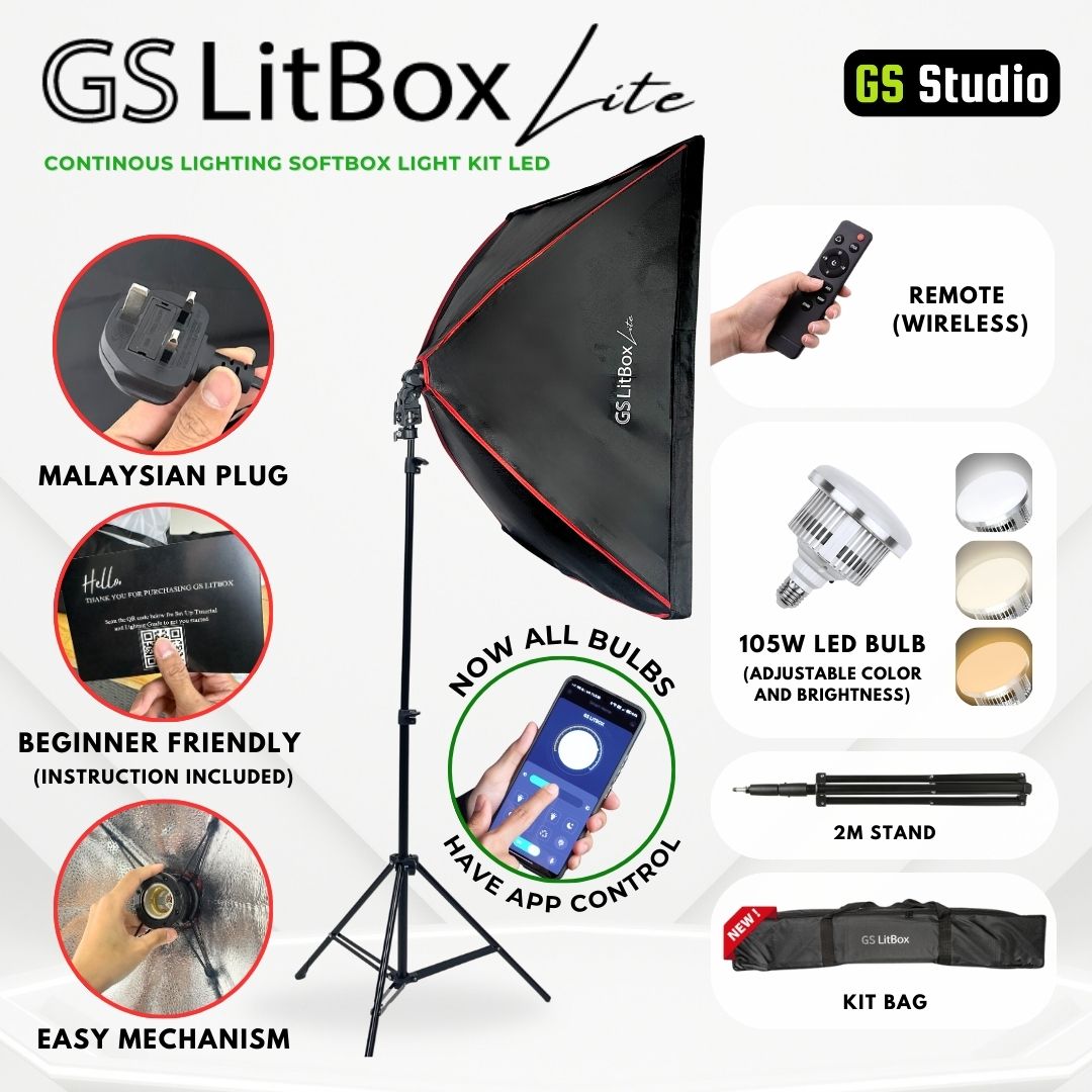 GS LitBox Lite Continous Lighting Softbox Light Kit LED Video Photo Light Adjustable Color Temp & Brightness Wireless Remote