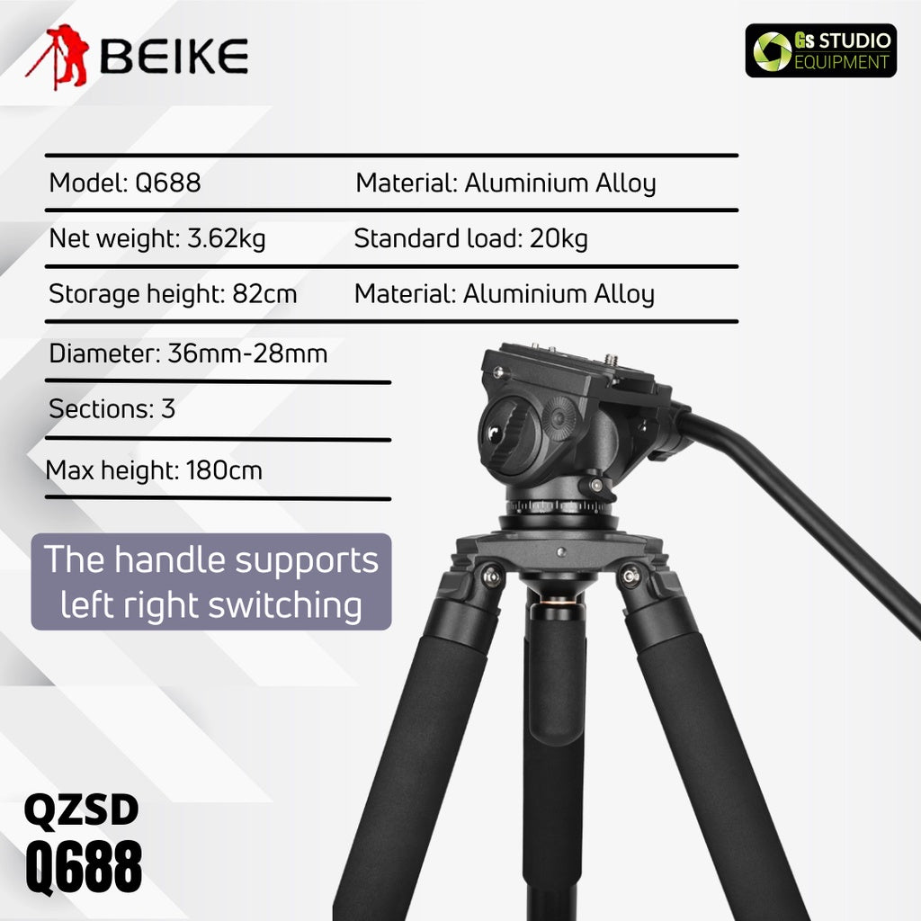 BEIKE QZSD Q688 Professional Video Tripod With Video Fluid Head