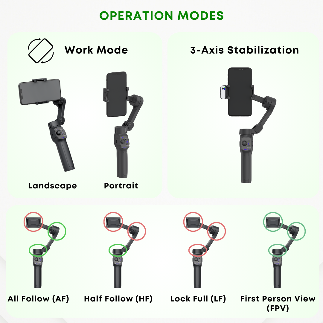 GS L7B L9 Lite M1 Smartphone 3 Axis Gimbal APP Bluetooth Connect Tracking Instant Power Up AI Follow