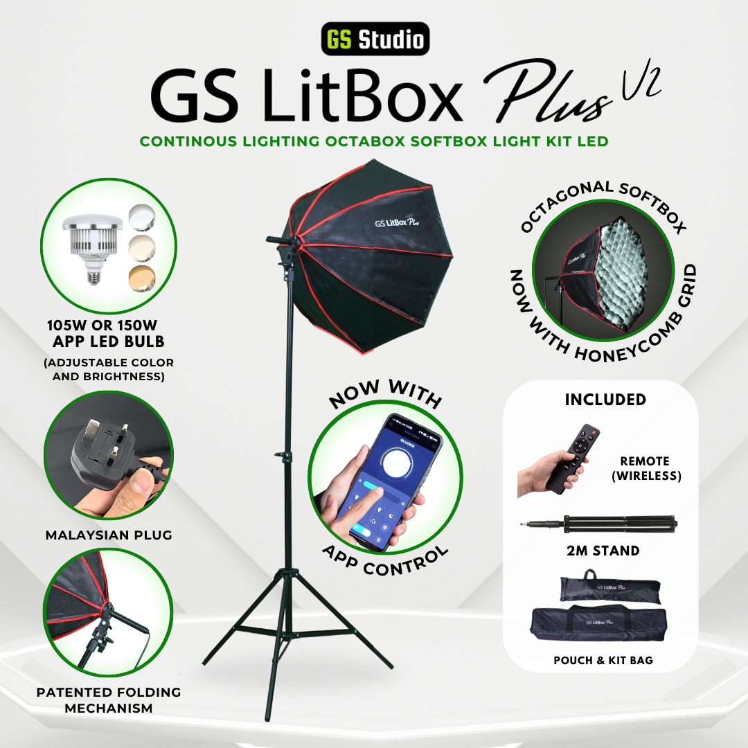 GS LitBox Plus 150w APP Control Continous Lighting Softbox Light LED Adjustable Color Wireless Remote Octabox