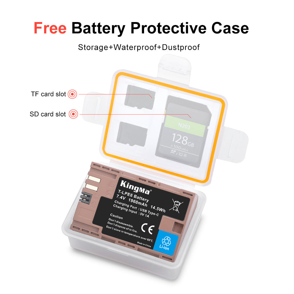 KingMa T-LPE6 LP-E6 1960mAh 7.4v USB-C Li-ion Battery Replacement Battery For Canon 5D2 5D3 60D 70D 6D 7D Camera