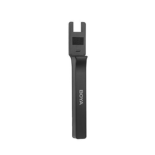 Boya BY-XM6 HM handheld wireless microphone holder in black, featuring a sleek design and compatibility with BY-XM6 transmitters.
