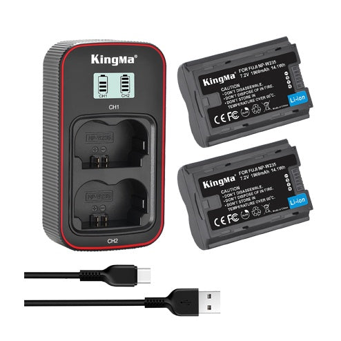 KingMa NP-W235 2-Pack Battery and LCD Dual Charger Kit for Fujifilm X-T4