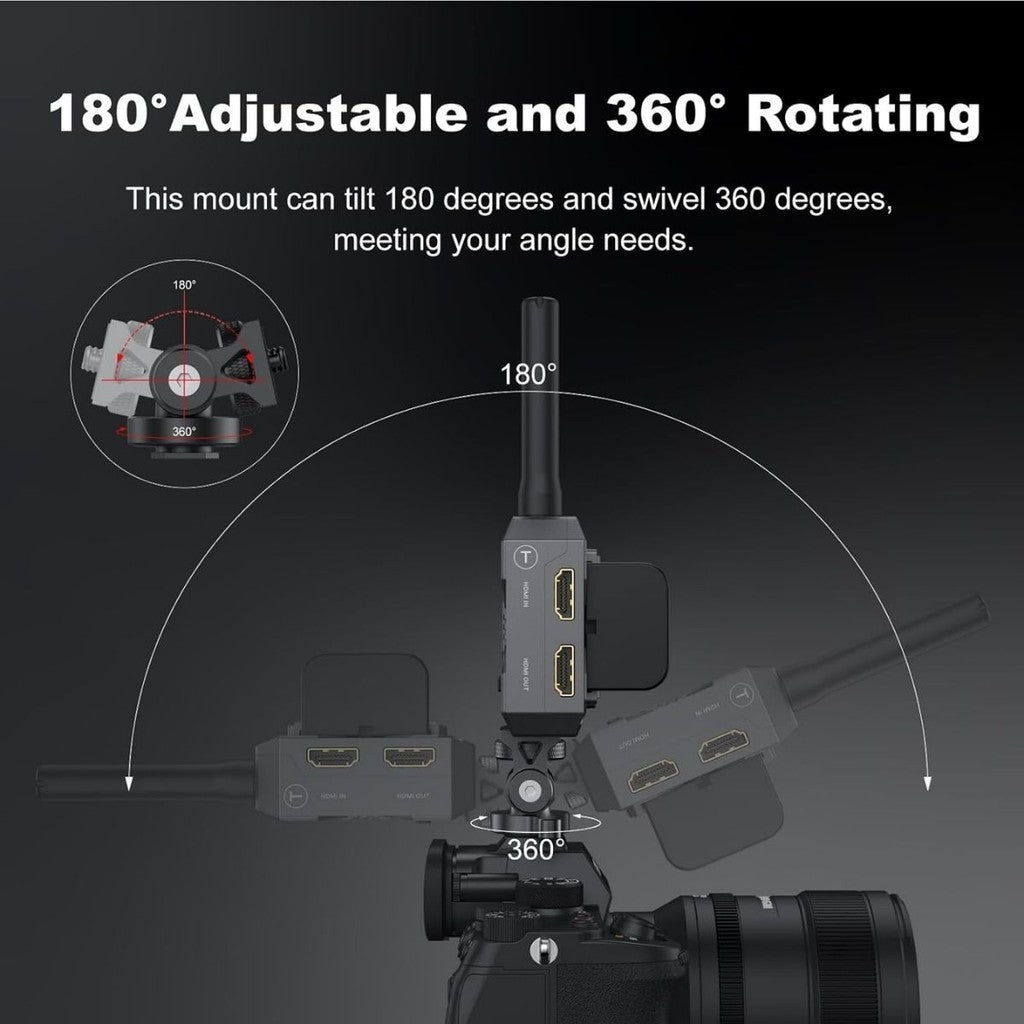 Accsoon Cold Shoe Mount Adapter with 180Ā° tilt and 360Ā° swivel capabilities, ensuring versatile positioning for camera accessories.
