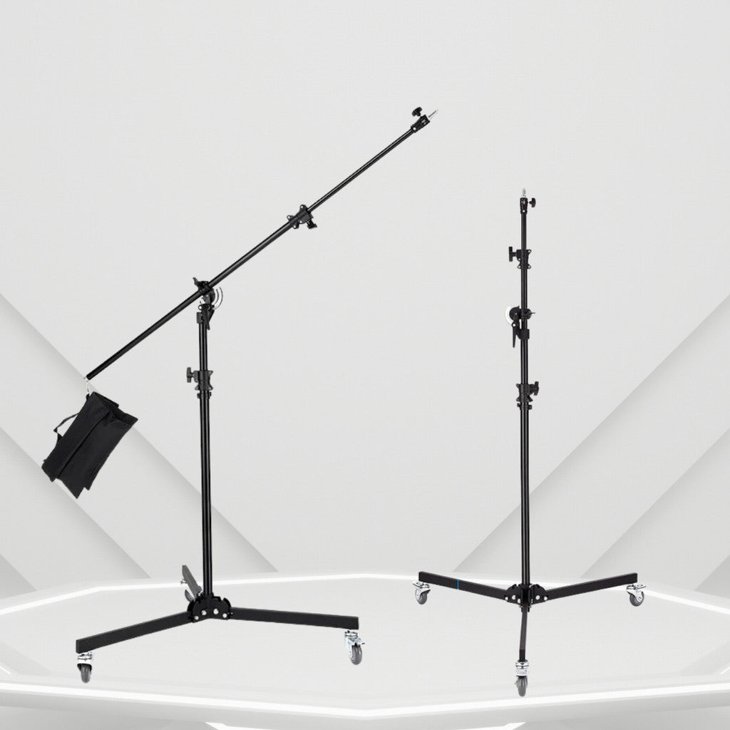 This versatile stand serves dual purposes, functioning both as a standard light stand and a boom stand. With its quick conversion capability, it seamlessly transitions from one mode to the other in mere seconds.