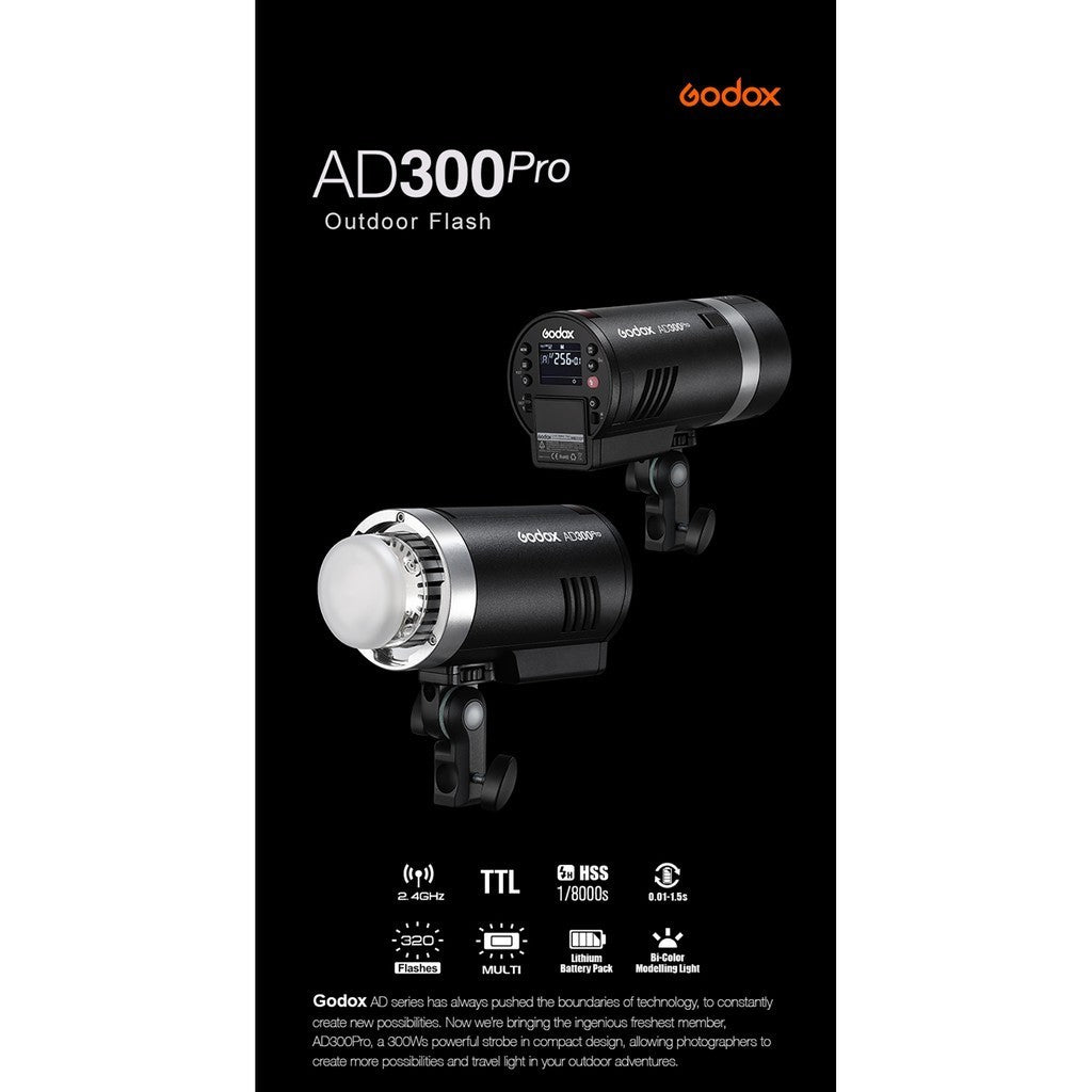 Godox AD300Pro Outdoor Flash Light 300Ws TTL 2.4G 1/8000 HSS for Sony Canon Nikon Fuji & DSLR