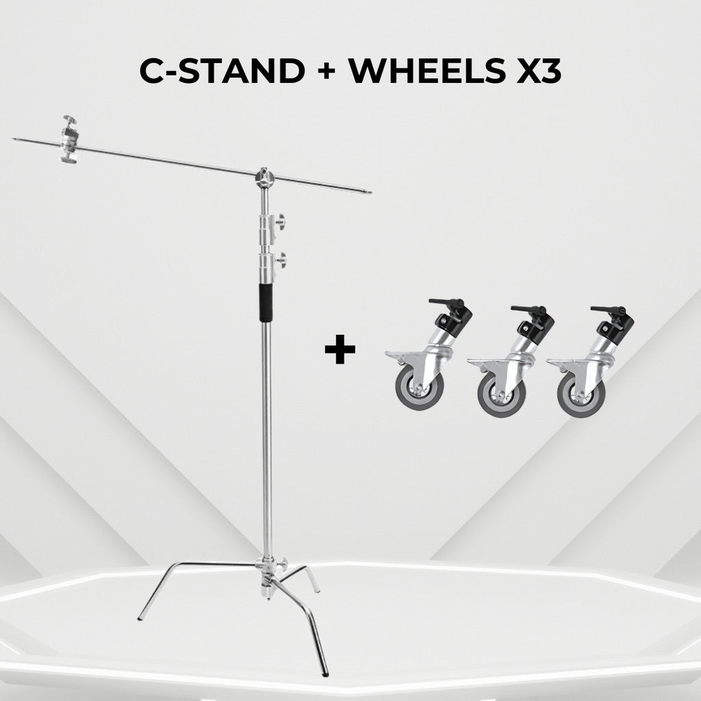 GS G-30 PREMIUM SERIES PROFESSIONAL STAINLESS STEEL HEAVY DUTY C-STAND 330CM WITH ARM AND 2 GRIPS FOR PHOTOGRAPHY VIDEOG
