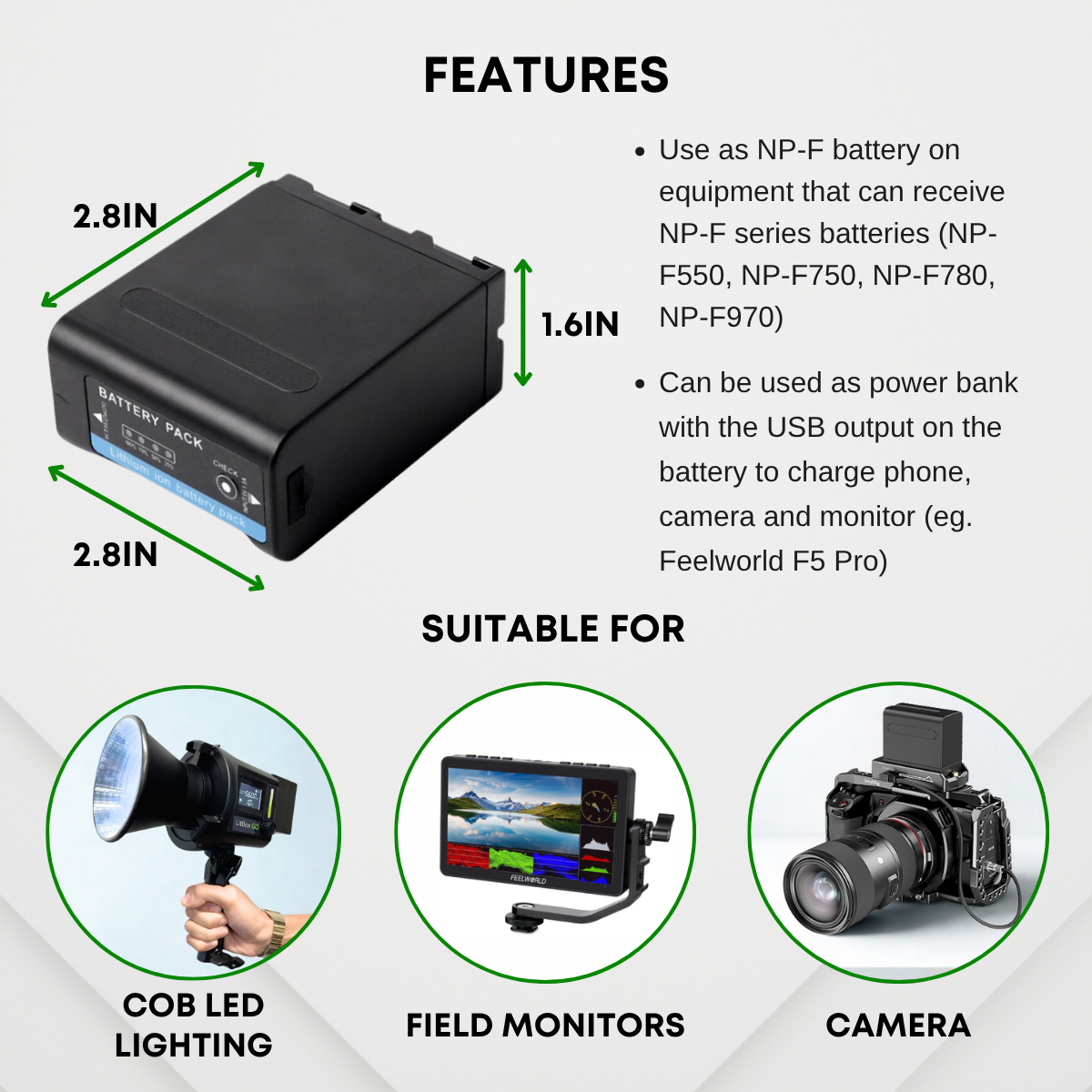 GS Pro NP-F980 NP-F990 NPF Battery Rechargeable NP-F Li-ion Battery Type C USB (13400mAh) | Multi-function Charger