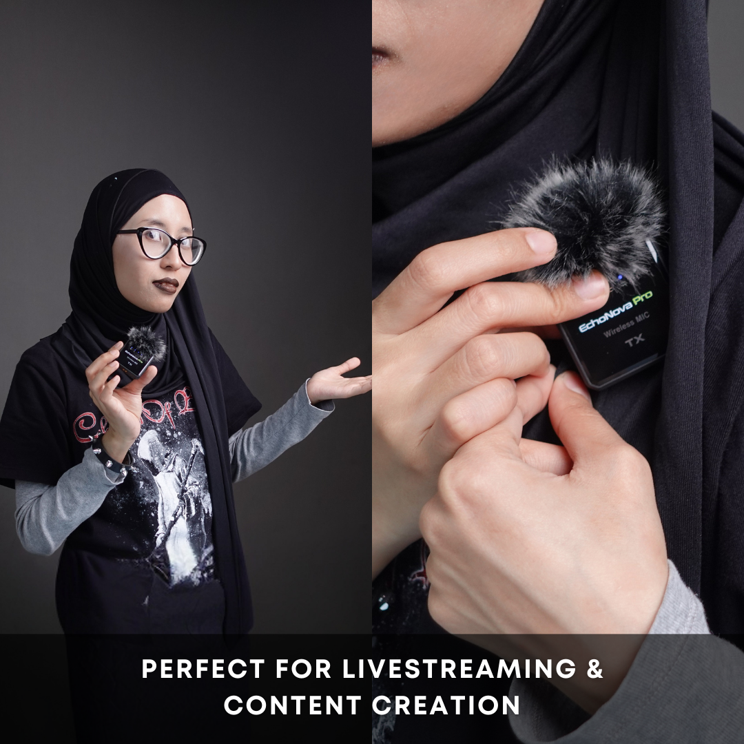 GS EchoNova Pro Wireless Lavalier Microphone Noise-Canceling 24-Hour Battery Life Ideal Mic for DSLR Cameras iPhone Android Live Streaming
