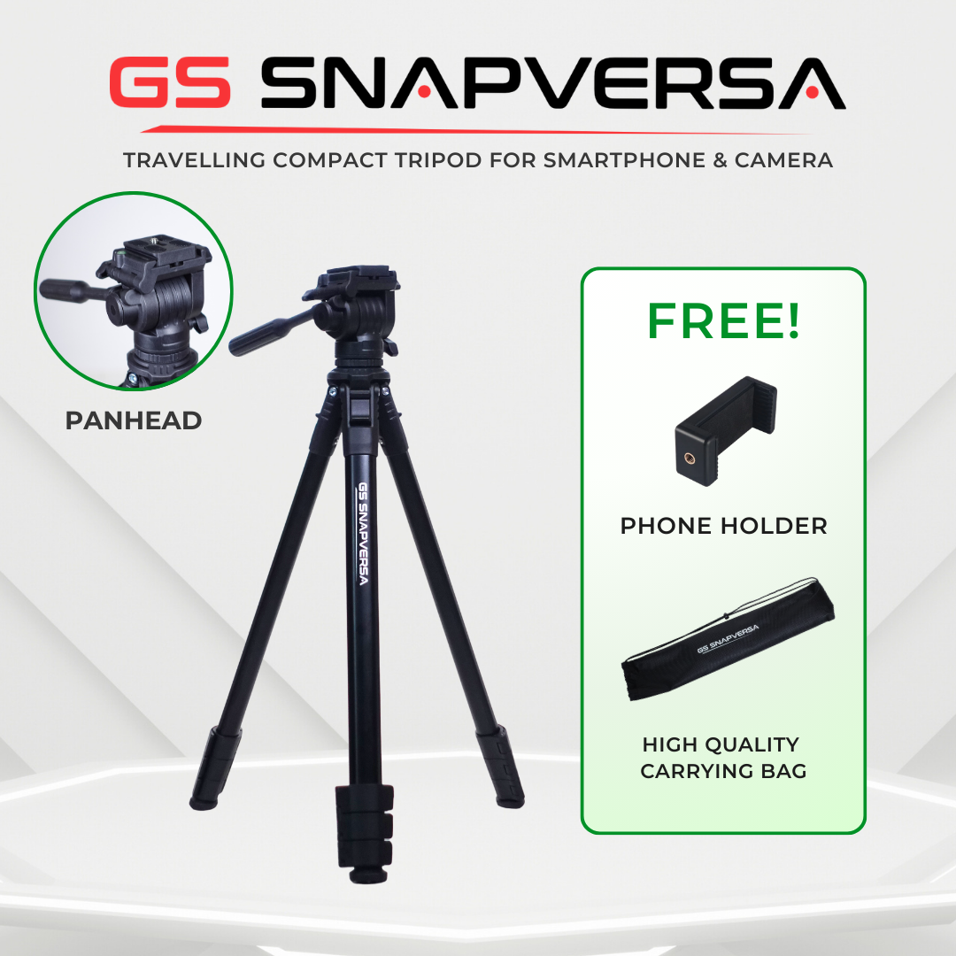 GS SNAPVERSA TRAVELLING TRIPOD FOR SMARTPHONE & CAMERA LIGHTWEIGHT & COMPACT TRIPOD FOR PHOTOGRAPHY VIDEOGRAPHY