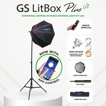 GS LitBox Plus 105w/150w APP Control Continous Lighting Softbox Light LED Adjustable Color Wireless Remote Octabox