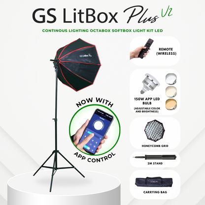 GS LitBox Plus 105w/150w APP Control Continous Lighting Softbox Light LED Adjustable Color Wireless Remote Octabox