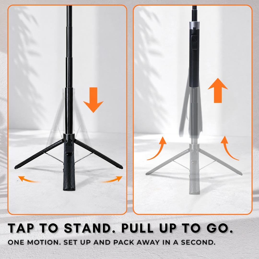 GS SnapVersa Go 1.8m Premium Magnetic Selfie Stick Tripod Auto Open & Close Spring-Free Gravity Lock Wireless Remote