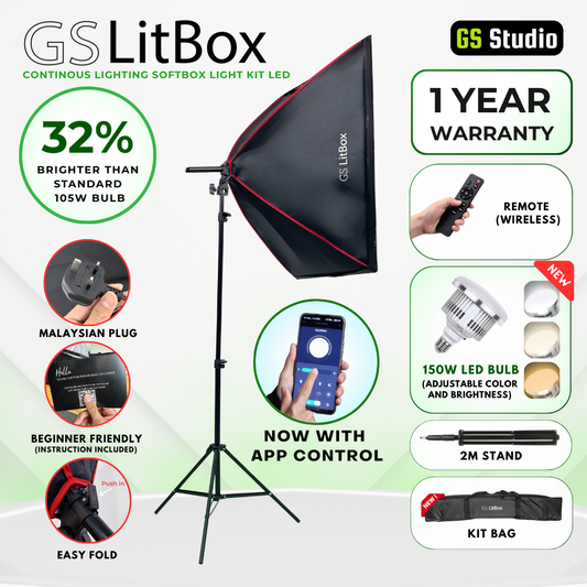 GS LitBox Continous Lighting Softbox Light Kit LED Video Photo Light Adjustable Color Temp & Brightness Wireless Remote APP Control