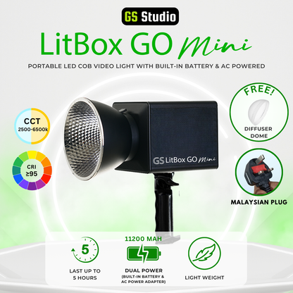 GS LitBox Go Mini Portable LED COB Video Light Built-in Battery & AC Powered