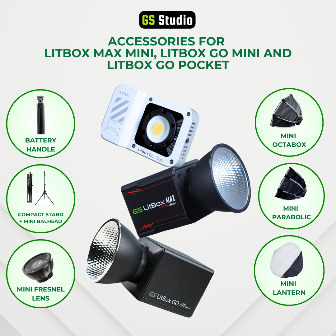 Accessories for LitBox Max Mini, LitBox GO Mini and LitBox GO Pocket Mini Lantern Mini Parabolic Softbox Battery Handle