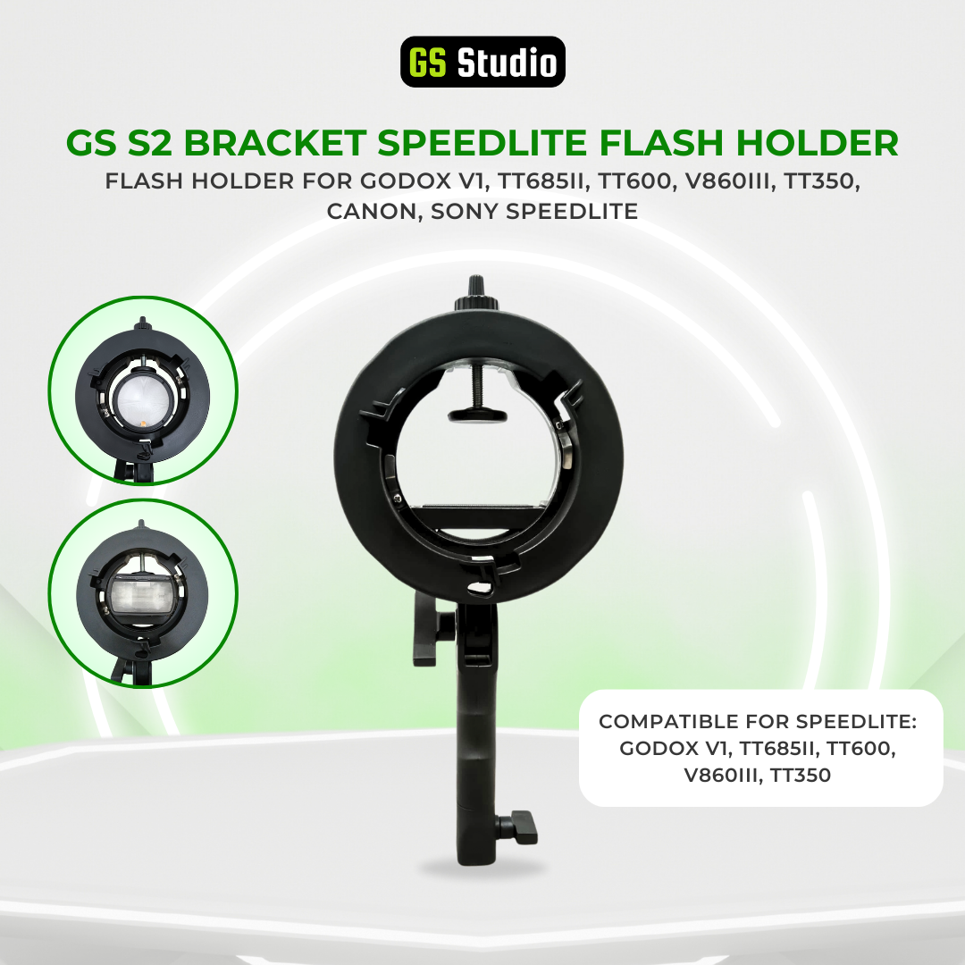 GS S2 Bracket Speedlite Flash Holder for Godox V1, TT685II, TT600, V860III, TT350, Canon, Sony Speedlite