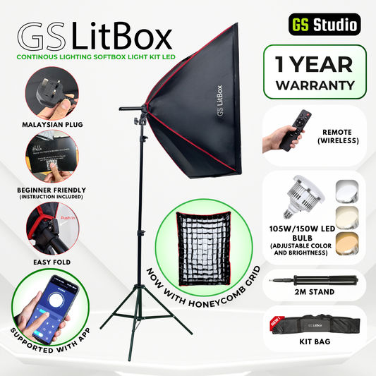 GS LitBox Continous Lighting Softbox Light Kit LED Video Photo Light Adjustable Color Temp & Brightness Wireless Remote APP Control