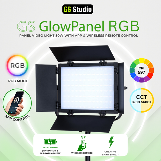 GS GlowPanel RGB Panel Video Light 50W CRI 97+ 3200-5600K APP Control Wireless Remote