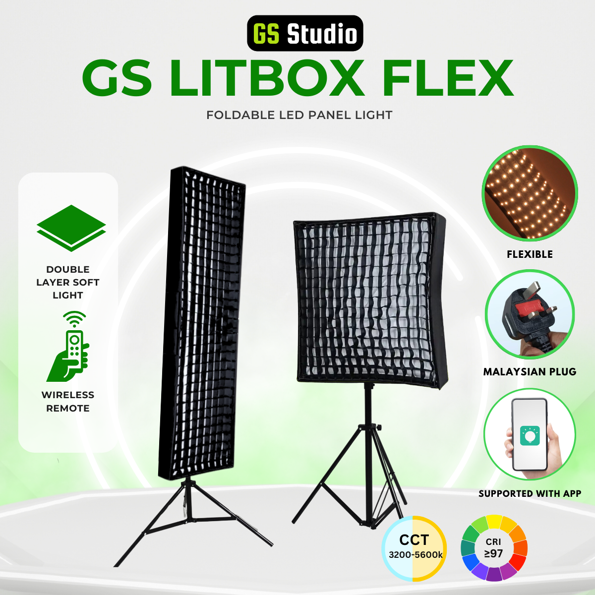 GS LitBox Flex Foldable LED Video Panel Light 3200-5600K Bi-Color CRI 97+