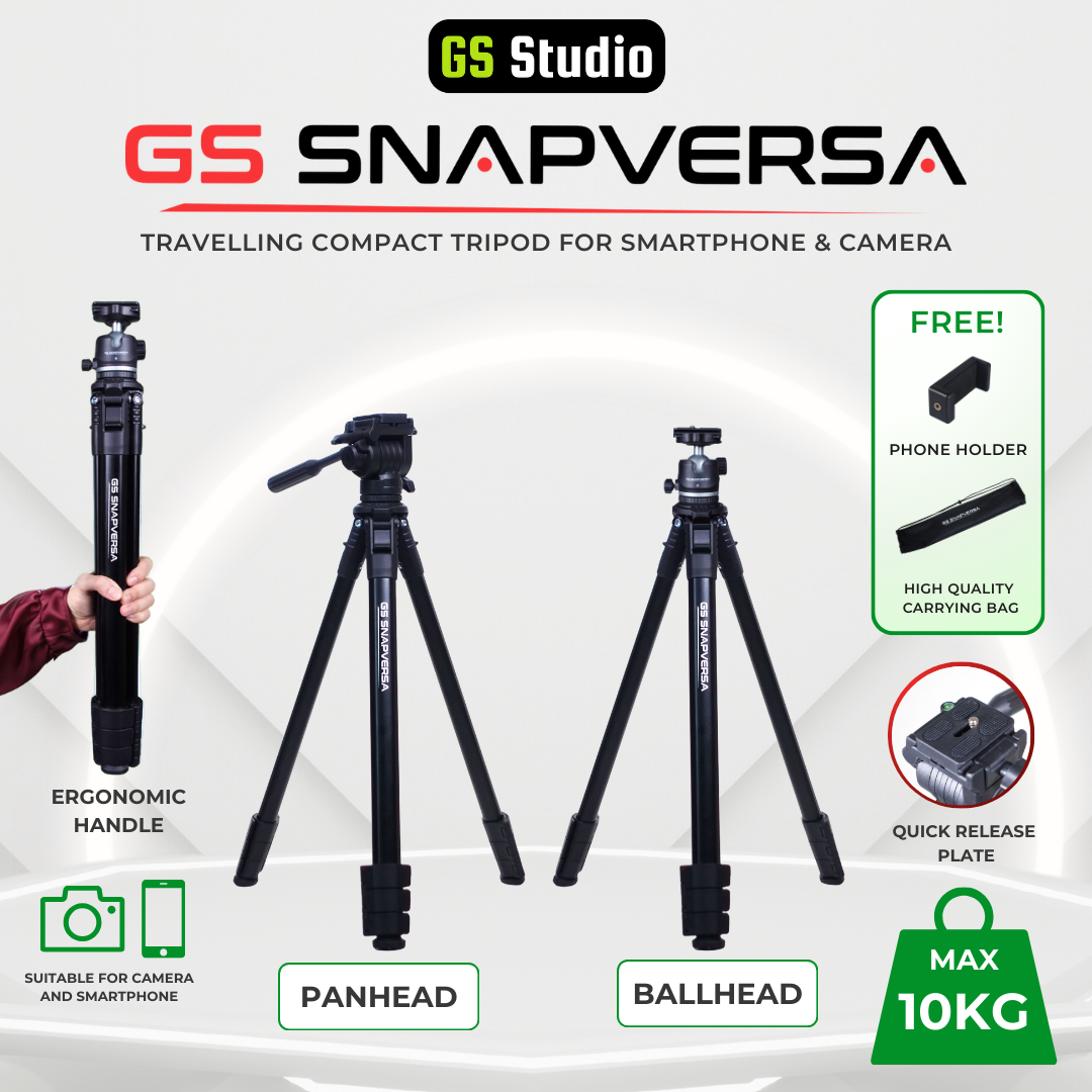 GS SNAPVERSA TRAVELLING TRIPOD FOR SMARTPHONE & CAMERA LIGHTWEIGHT & COMPACT TRIPOD FOR PHOTOGRAPHY VIDEOGRAPHY