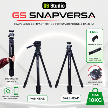 GS SNAPVERSA TRAVELLING TRIPOD FOR SMARTPHONE & CAMERA LIGHTWEIGHT & COMPACT TRIPOD FOR PHOTOGRAPHY VIDEOGRAPHY