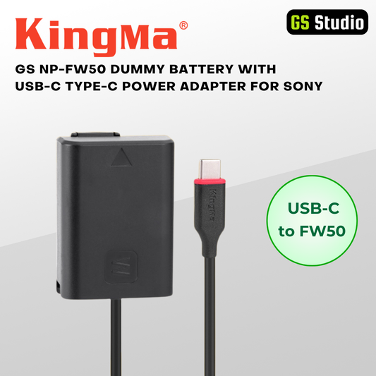 GS NP-FW50 Dummy Battery with USB-C Type-C Power Adapter For Sony ZV-E10 A7M2 A7II A7S2 A7R A7RII A6000 A6300 A6400