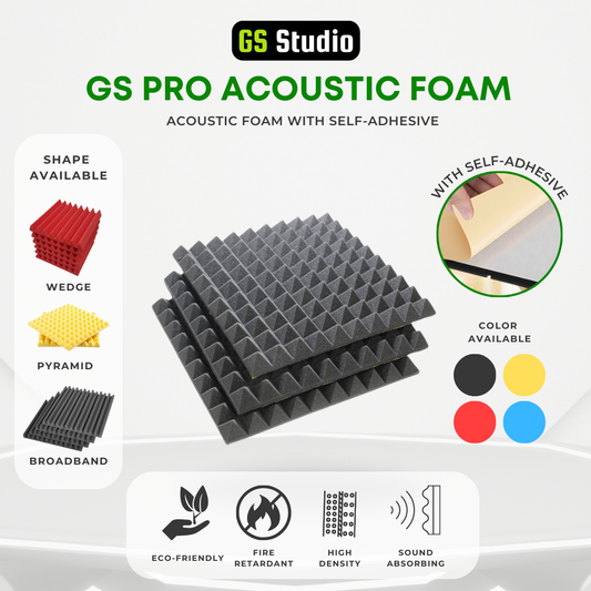 GS Pro Acoustic Foam With Self-Adhesive Soundproof Foam Studio Recording Sound Absorption High Density (30cm*30cm*5cm) | Kalis Bunyi