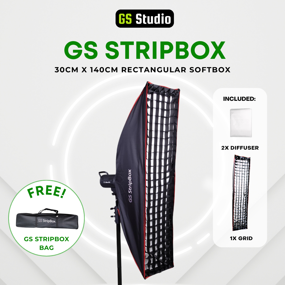 GS StripBox Rectangular Softbox with Grid 30x140cm for Rim Light & Full Body Shoots