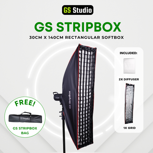 GS StripBox Rectangular Softbox with Grid 30x140cm for Rim Light & Full Body Shoots
