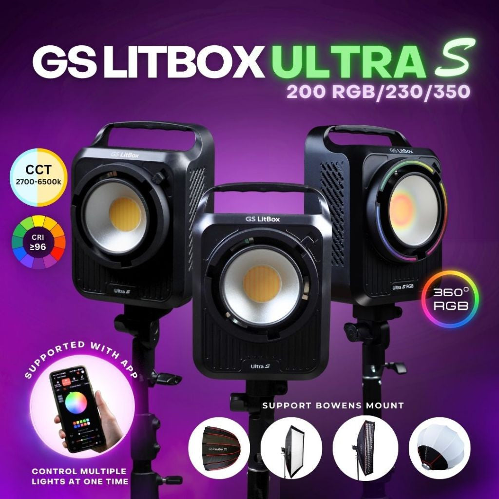 GS LitBox Ultra Slim COB 230 350 RGB 200 LED Video Light 2700-6500K Bi-Color with APP Control CRI 96+ 230w 300w RGB 200w