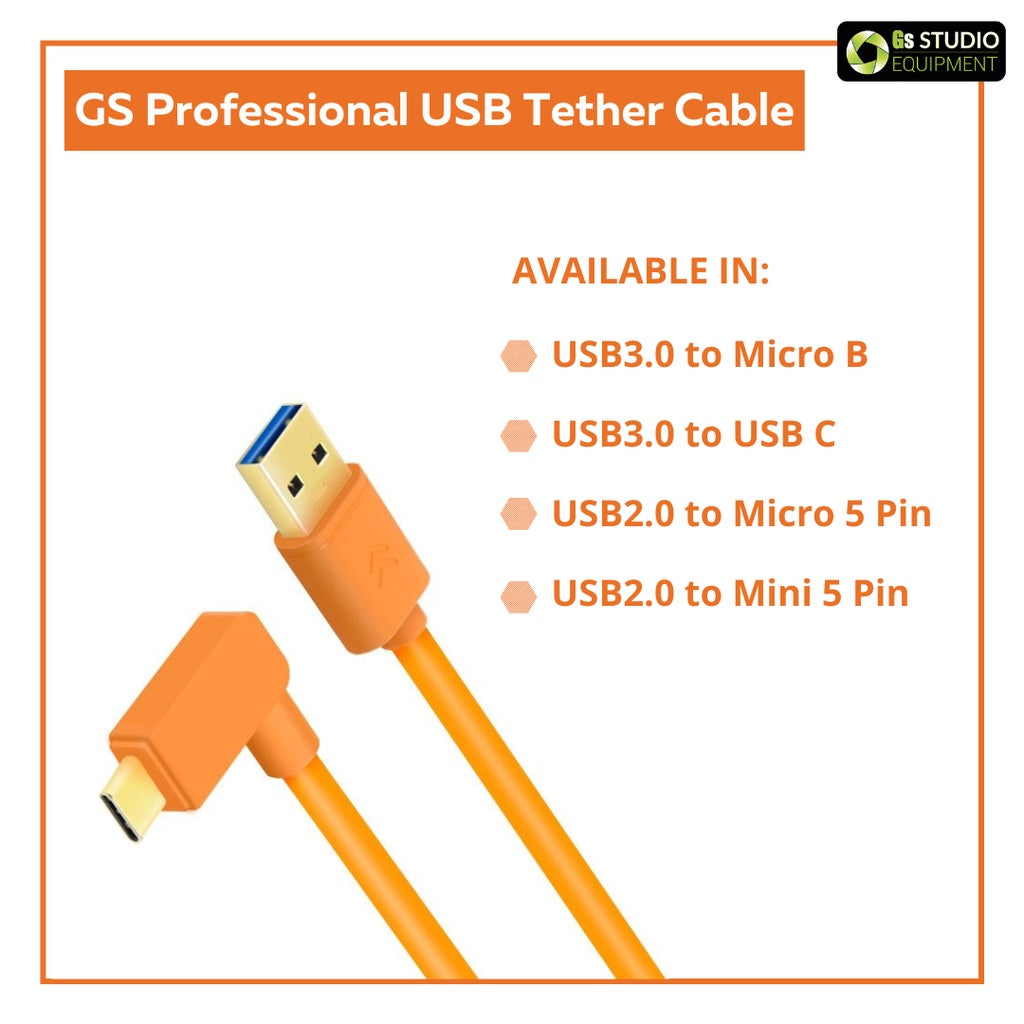 GS Professional USB Tether Cable To Connect Transfer Data To PC And Laptop For Canon/Nikon/Fuji/Sony/Leica (5M)