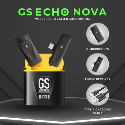 GS EchoNova Wireless Microphone Lapel Lavalier for Live Streaming Broadcast Noise Cancelling Youtube TikTok Instagram