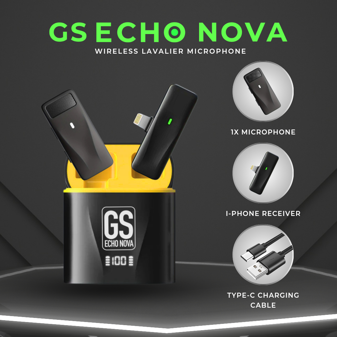 GS EchoNova Wireless Microphone Lapel Lavalier for Live Streaming Broadcast Noise Cancelling Youtube TikTok Instagram