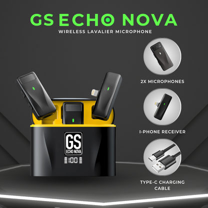 GS EchoNova Wireless Microphone Lapel Lavalier for Live Streaming Broadcast Noise Cancelling Youtube TikTok Instagram