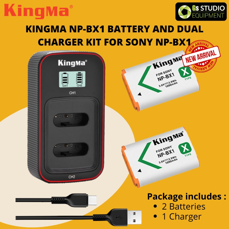 KingMa NP-BX1 Battery And Dual Charger Kit For Sony NP-BX1 Battery RX100 M2 RX100II RX100III ZV1 WX800 WX500 WX350