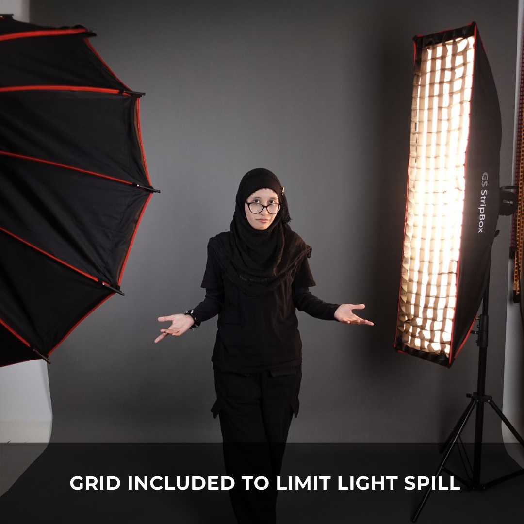 GS StripBox Rectangular Softbox with Grid 30x140cm for Rim Light & Full Body Shoots