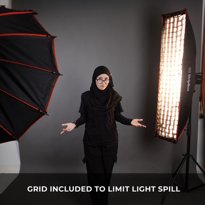 GS StripBox Rectangular Softbox with Grid 30x140cm for Rim Light & Full Body Shoots